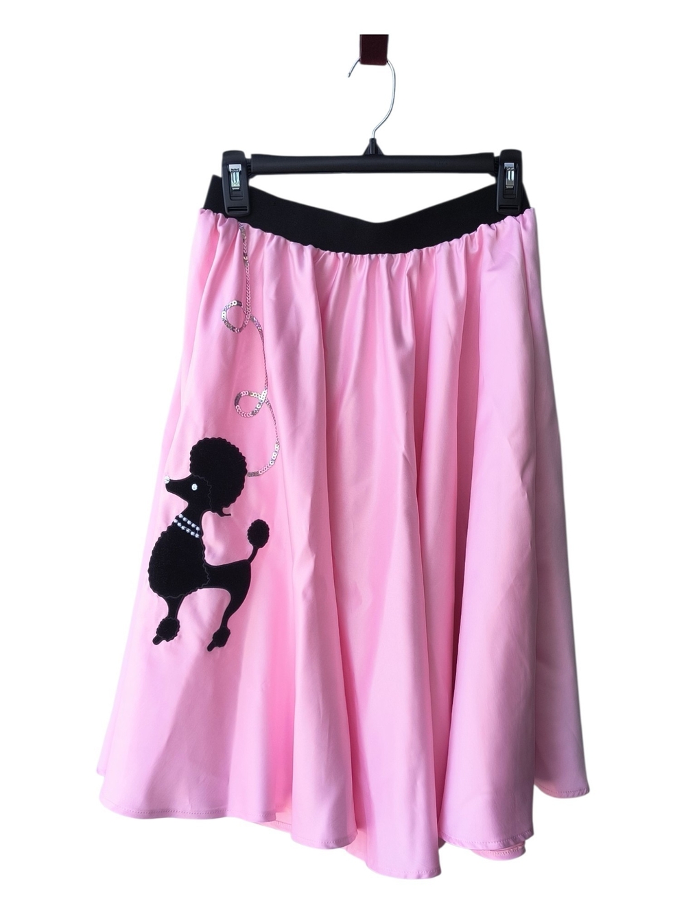 Pink A-Line Sock Hop Cosplay Skirt with Black Poodle Appliqué L/XL